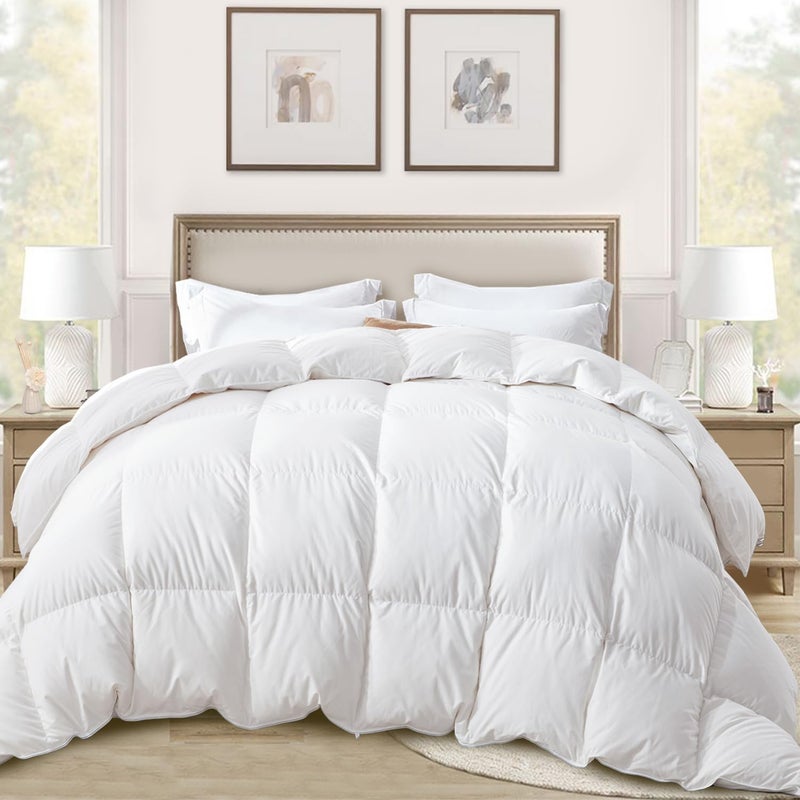 Globon Ultra-Soft Down Feather Comforter King Size Luxurious Hotel Collection Fluffy Duvet Insert for All Season Noiseless Shell 700 Filling Power Medium Weight with Corner Tabs  White - Image 2